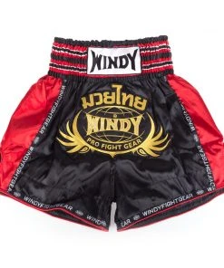 Windy Thai Trunks - Black/red/gold, BSW-BLK-GL