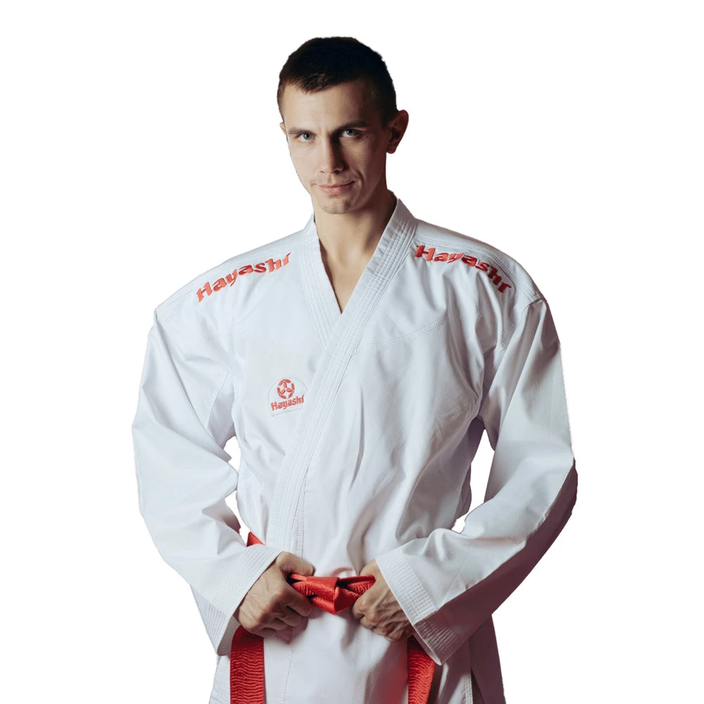 Karate Uniforms Hayashi Kumite Kimono Flexz WKF Approved - White/Red, 043-14 3 Karate Uniforms Hayashi Kumite Kimono Flexz WKF Approved - White/Red, 043-14
