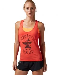 Women's Tops Reebok CrossFit Makes Me Hard Top - Orange, AJ1799